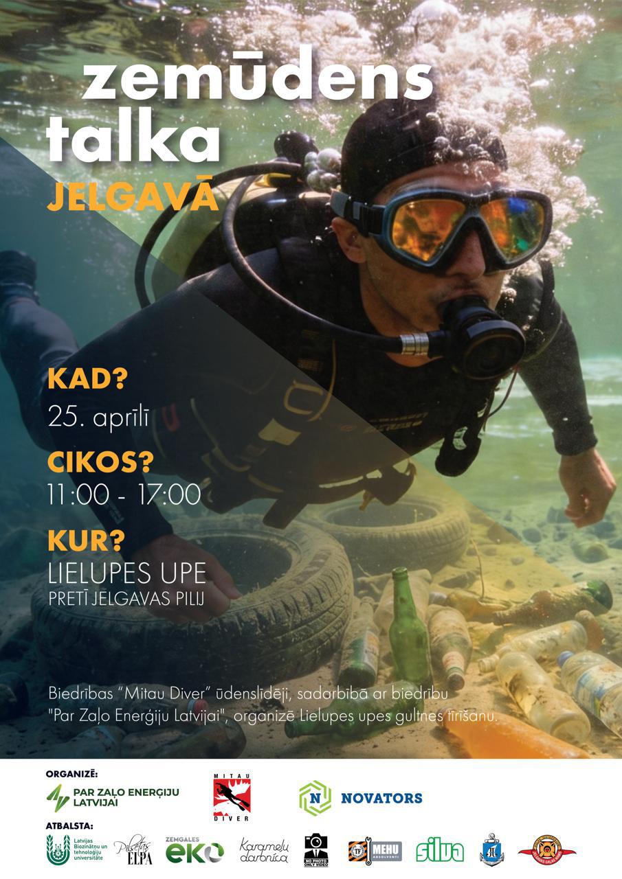 Zemūdens talka Jelgavā no plkst. 11.00 līdz plkst. 17.00 Lielupes upē