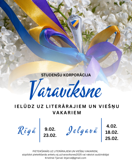 Studenšu korporācija "Varavīksne" aicina uz viešņu vakariem