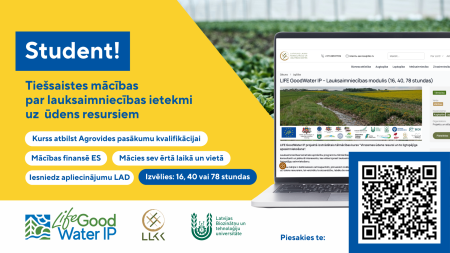 Iespēja pieteikties tiešsaistes mācībām par lauksaimniecības ietekmi uz ūdens resursiem