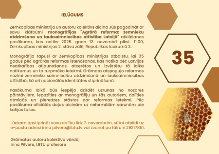 Notiks monogrāfijas "Agrārā reforma: zemnieku atdzimšana un lauksaimniecības attīstība Latvijā" atvēršana