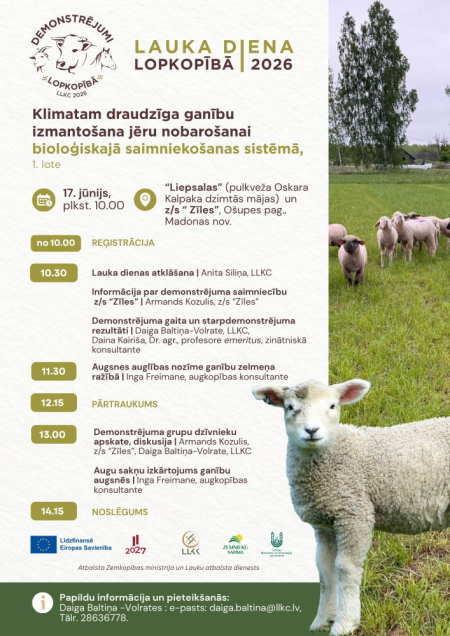 Lauka diena lopkopībā "Klimatam draudzīga ganību izmantošana jēru nobarošanai bioloģiskajā saimniekošanas sistēmā, 1. lote"