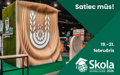 Satiec Latvijas Biozinātņu un tehnoloģiju universitātes pārstāvjus  izstādē "Skola 2026"